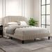 Modern Linen Curved Upholstered Platform Bed, Solid Wood Frame, Nailhead Trim