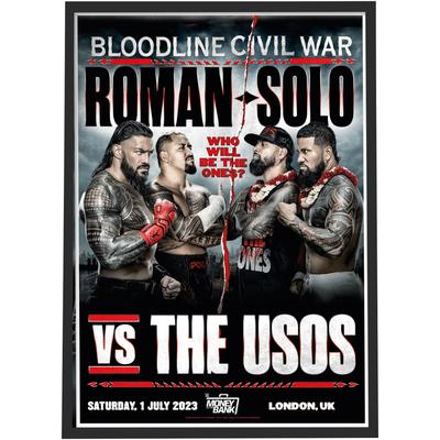 WWE MITB Bloodline Bürgerkriegsposter – gerahmt, A3 Image