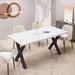 70.87"Modern Square Dining Table with Printed White Marble Table Top+Black X-Shape Table Leg - N/A