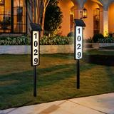 RKZDSR Solar House Number Sign LED Illuminated Outdoor Address Plaque with Smart Control 3-Color in 1 Waterproof Solar Powered House Number Light with Stakes for Outside Home Yard Street House