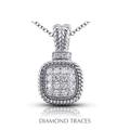 Diamond Traces 0.69 Carat Total Natural Diamonds 18K White Gold Pave Setting Rope Edging With Milgrain Fashion Pendant