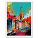 Nottingham City England Cityscape Vibrant Abstract Artwork Framed Wall Art Print A4