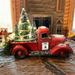 Vintage Red Truck Christmas Table Decoration Resin Truck Farmhouse Rustic Truck with Mini Christmas Trees Xmas Home Decor