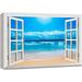 canvas print wall art window view landscape bright blue beach nature wilderness photography modern art rustic scenic colorful multicolor for living room bedroom office - 32 x48