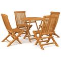 moobody 5 Piece Wooden Patio Dining Set Folding Round Garden Table and 4 Chairs Teak Wood Outdoor Dining Set for Garden Backyard Balcony Patio Furniture