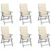 moobody 6 Piece Wooden Folding Reclining Chair with Cream Cushion Acacia Wood Backrest Adjustable Outdoor Dining Chair for Garden Patio Backyard Poolside Lawn 22.4in x 27.2in x 43.7in