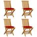 moobody Set of 4 Wooden Garden Chairs with Red Cushion Teak Wood Foldable Outdoor Dining Chair for Patio Balcony Backyard Outdoor Indoor Furniture 18.5in x 23.6in x 35in