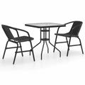 moobody 3 Piece Patio Dining Set Glass Tabletop Garden Table with Storage Shelf and 2 Chairs Black Steel Frame Outdoor Dining Set for Garden Backyard Balcony Lawn