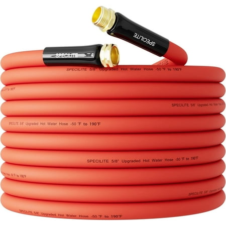 SPECILITE Red Rubber Hot Water Hose 5/8 x 50 ft Heavy Duty Garden Hose -50â„‰-190â„‰ Flexible & Lightweight Rubber Hoses with 3/4 Brass Fittings
