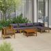 moobody 7 Piece Patio Lounge Set with Dark Gray Cushions Acacia Wood Sofa Set Outdoor Conversation Set for Garden Lawn Courtyard