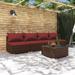 moobody Patio Furniture Set 5 Piece with Cushions Poly Rattan Brown