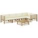 moobody 6 Piece Patio Lounge Set with Cream White Cushions 2 Middle and 3 Corner Sofas Side Table Conversation Set Bamboo Outdoor Sectional Sofa Set for Garden Balcony Yard Deck