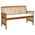 moobody Garden Bench with Cream White Seat Cushion Acacia Wood Porch Chair Wooden Outdoor Bench for Patio Backyard Balcony Park Lawn 57.9 x 25.2 x 35.4 Inches (W x D x H)