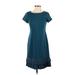 Talbots Casual Dress - A-Line Crew Neck Short sleeves: Blue Solid Dresses - Women's Size 2 Petite