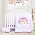 JISEN 4 Piece Crib Bedding Set for Girls Boys Soft Baby Crib Bedding Set Nursery Bedding Sets - Crib Quilt Crib Sheet Pillowcase Crib Skirt Rainbow CMG02147