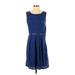 En Focus Studio Cocktail Dress - A-Line Scoop Neck Sleeveless: Blue Print Dresses - Women's Size 6