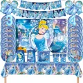 Disney Cinderella Theme Birthday Party Disposable Tableware Cup Plate Tablecloth Balloon Banner
