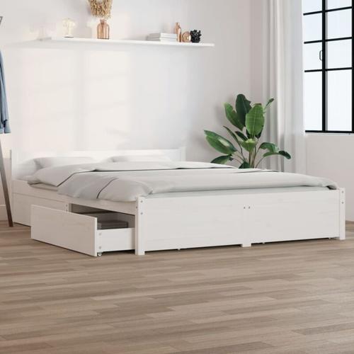 Bett mit Schubladen Doppelbett Bett für Schlafzimmer Weiß 120×200 cm DE82029