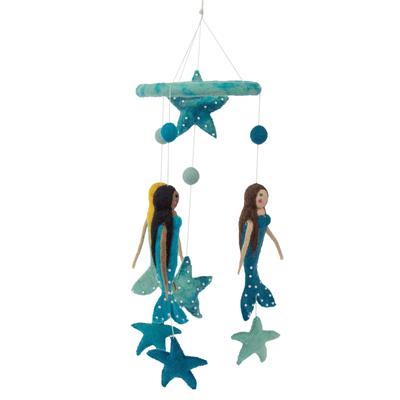 Handmade Blue Mermaid Felt Nursery Mobile