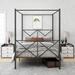 Stylish Full Size Metal Canopy Bed Frame, X Shaped Frame, Noise-Free Design, Black Steel