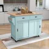 Rolling Kitchen Island with Drop Leaf, Movable Kitchen Carts Island with Storage Cabinet and 2 Drawers, Island Table for Kitchen