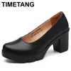 Plus Größe 34-43 runde Block absätze Pumps Damenschuhe 2023 Frühling flache Med Ferse schwarz