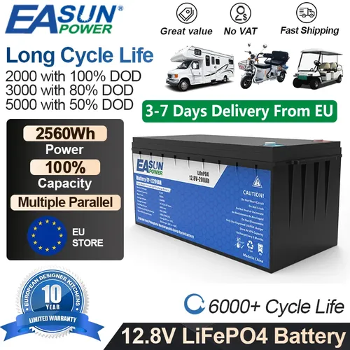Easun power 12v 24v 200ah 2560wh lifepo4 batterie 150ah/100ah/50ah rv golf wagen batterie 6000