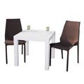 LeisureMod Kent Outdoor White Table With 2 Brown Chairs Dining Set Leisuremod KC19BRMT31W2