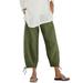 iOPQO Women s Pants Linen Pants Women Women Cotton And Linen Elastic Waist Pant With Pocket Loose Harem Pants Pure Colour Crop Pants Wide Leg Pants Woman Capris Pants For Women Army Green L