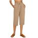 iOPQO Women s Pants Linen Pants Women Women Fashion Solid Color Cotton Flax Elastic Long Pants Beach Leisure Trousers Lounge Pants Women Capris Pants For Women Khaki XL