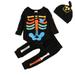 Youmylove Two Piece Girls Outfits Toddler Kids Boys Girls Outfit Bone Prints Long Sleeve Tops Pants Hat 3Pcs Set Outfits