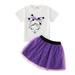 Youmylove Two Piece Girls Outfits Toddler Girls Short Sleeve Cartoon Printed T Shirt Tops Net Yarn Short Skirts Kids Outfits