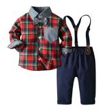 TOWED22 Baby Boy Outfits Suits Formal Clothes Sets Toddler Boy Clothes Baby Boy Clothes Baby Plaid Shirt (Red 2-3 Y)