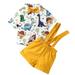 2T Toddler Baby Boys Clothes Baby Boys Outfits 2-3T Baby Boys Short Sleeve Dinosaur Print Top Overall Shorts 2PCS Set Yellow