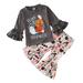 Youmylove Two Piece Girls Outfits Toddler Kids Boys Girls Outfit Pumpkin Prints Long Sleeve Tops Bell Bottom Pants 2Pcs Set Outfits