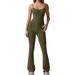 FOCUSNORM Women Flare Jumpsuit Casual Summer Spaghetti Strap Backless Romper Pants Clubwear Streetwear