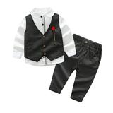 TOWED22 Baby Boy Outfits Suits Formal Clothes Sets Toddler Boys Long Sleeve T Shirt Tops Vest Coat Pants (Black 2-3 Y)