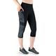 Variosports Sport Capri 3/4 mit 3 Seitentaschen für Handy, Schlüssel, Kreditkarte und Co. Fitness Sport Tights Schwarz Muster Yoga Hose Sporthose Jogging High Waist. Grey-Black-XS