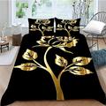 Duvet Cover King Size Black Gold Flower Soft Comfortable Washable Quilt Cover Set Bedding Duvet Covers with Zipper closure Include 1 Duvet Cover(230x220 cm) 2 Pillows(50x75 cm)