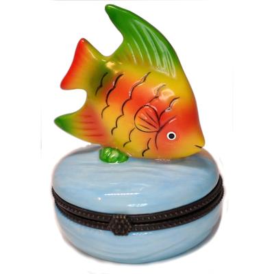Yellow and Orange Tropical Fish Porcelain Hinged Trinket Box - Yellow,Orange,Blue