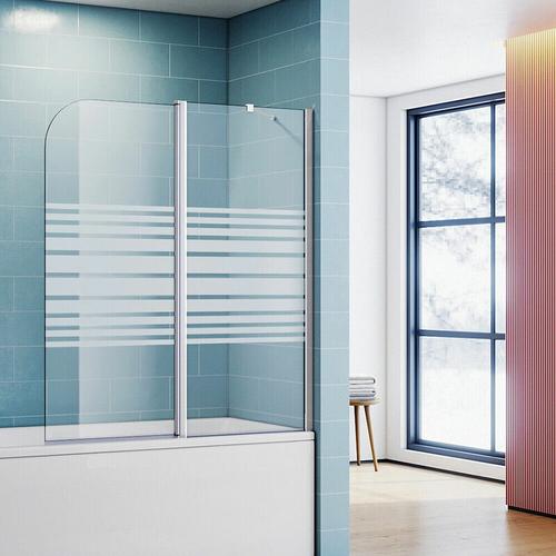 Sonni – Duschkabine Badewannenaufsatz Glas Dusche 2-teilig mit Seitenteil Streifen Satinie esg
