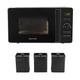 Salter COMBO-8858 Kuro Microwave and Canister Set – 20L Digital Freestanding Solo Microwave Oven, Carbon Steel Tea/Coffee/Sugar Storage Tins, LED Clock Display Screen, Time/Weight Dial, 800W, Black