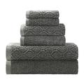 SUPERIOR Denim Wash 100% Cotton 550 GSM 6 Piece Bath Towel Set, 2 Face, 2 Hand, 2 Bath Towels, Ideal for Bathroom, Kitchen or Beach, Quick Dry, Jacquard & Solid, Mid-Weight, Grey