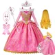 Disney-Robe de princesse La Belle au bois dormant pour filles Cosplay d'Halloween Vêtements de