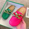 Marke Design Gold Kette Frauen Pantoffel Geschlossene Zehe Slip Auf Maultiere Schuhe Frauen Runde Kappe Sandalen Casual Slides Flip Flop plus Größe