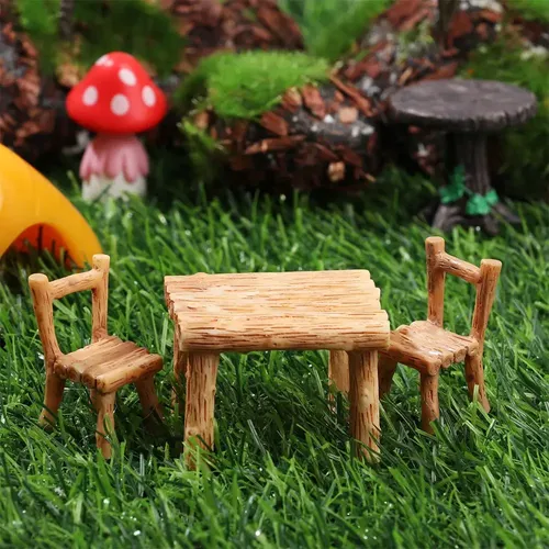 3 stücke Tisch Stühle Miniatur Set Mini Fee Gartenmöbel Ornamente Kit für Puppenhaus Zubehör Home