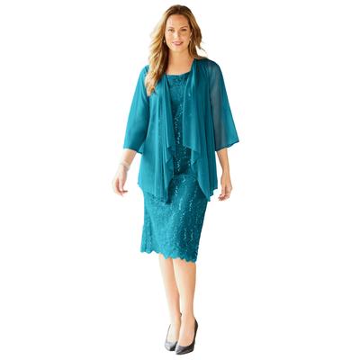 Plus Size Women's Sparkling Lace Jacket Dress by Catherines in Deep Teal (Size 32 WP)