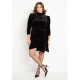 Plus Size Women's Velvet Mini Dress with Wrap Skirt by ELOQUII in Totally Black (Size 26)