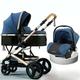Adjustable High Landscape Toddler Stroller, Stroller Adjustable Direction, Luxury Frame 2 in 1 Carriage with 5-Point Seat Belt,Blue