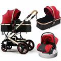 2-in-1 Foldable Stroller Pushchair with Reversible Seat, 5 Point Seat Belt, Backrest/Footrest/Canopy,Red